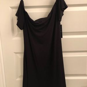 LuLu’s KISS Keeper black off-the-shoulder dress